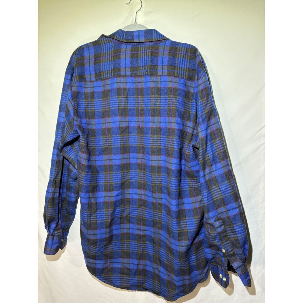 Private Club Mens Blue Black Plaid Flannel Shirt Long Sleeve 100% Acrylic Sz LT - Picture 6 of 7